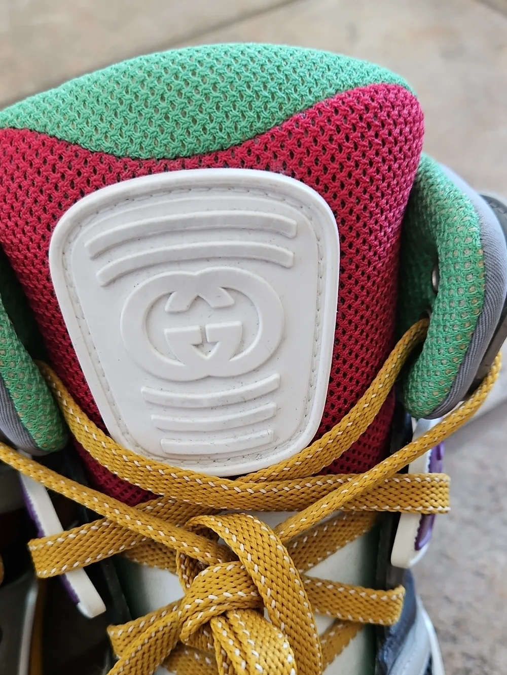 Gucci Mens Multicolor High-Top Sneakers - White/Black/Green/Red